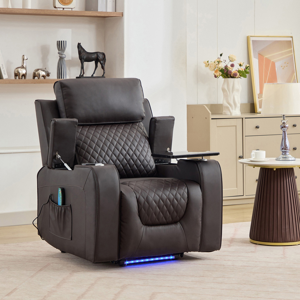 Artemis Home Byron Brown Leather Massage and Heat Electric Riser Recliner Chair Image 3