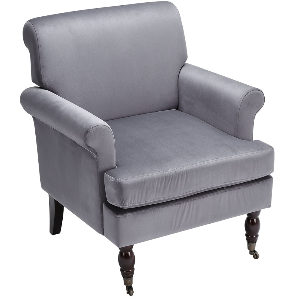 Living and Home Grey Contemporary Velvet Armchair Image 2