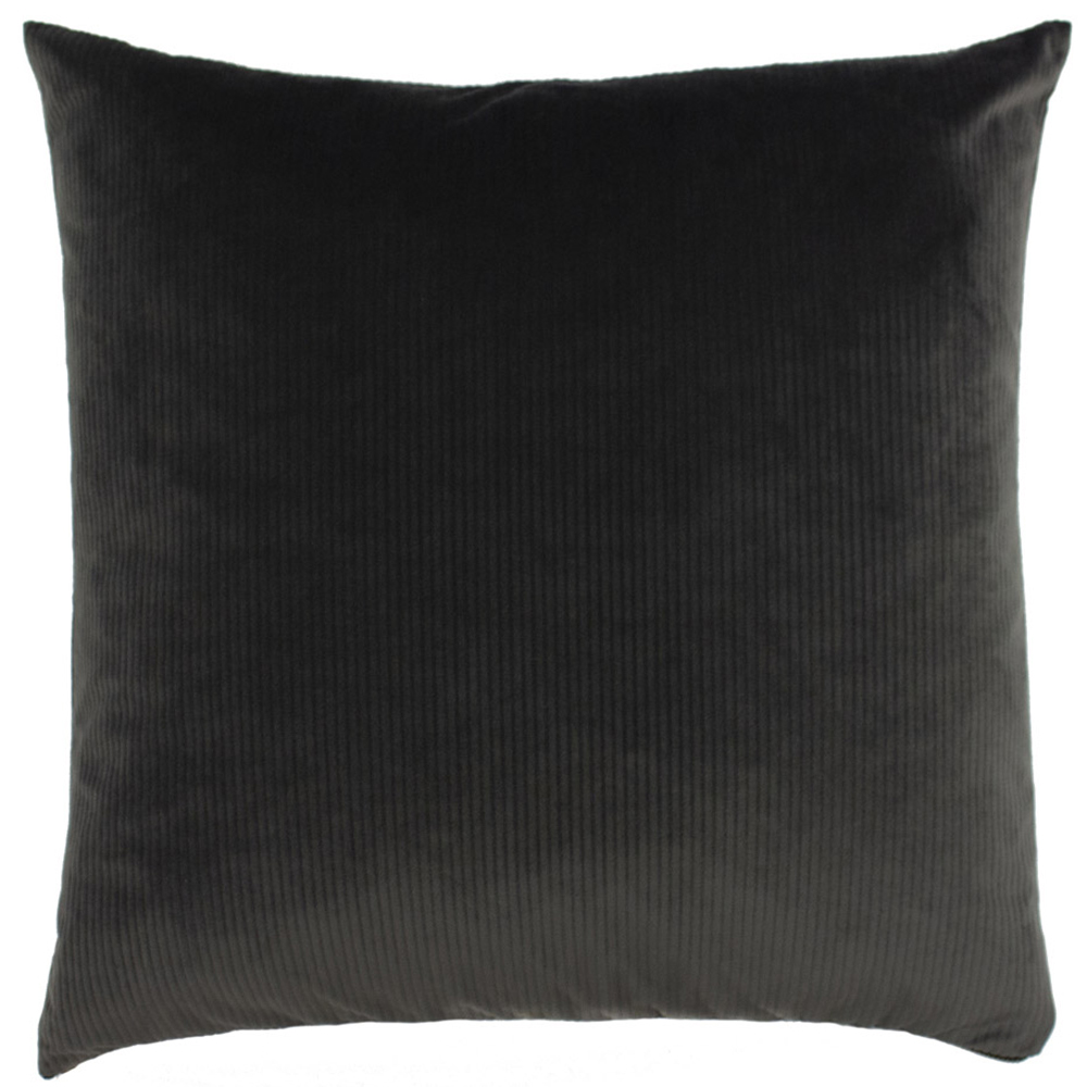furn. Aurora Grey Ribbed Velvet Cushion Image 1