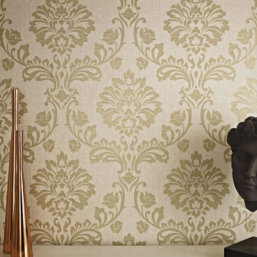 Superfresco Colours Aurora Gold &amp; Beige Wallpaper Wilko