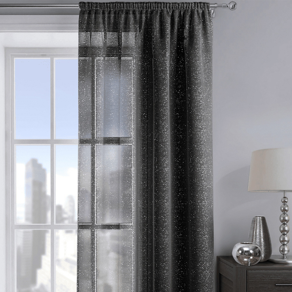 Velosso Alessandria Black Shimmer Voile Panel Curtain 137 x 137cm Image 2