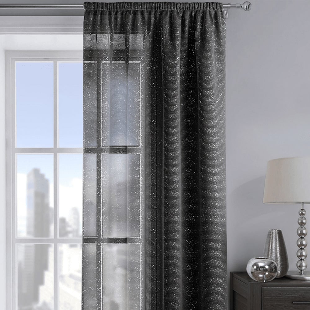 Velosso Alessandria Black Shimmer Voile Panel Curtain 137 x 183cm Image 2