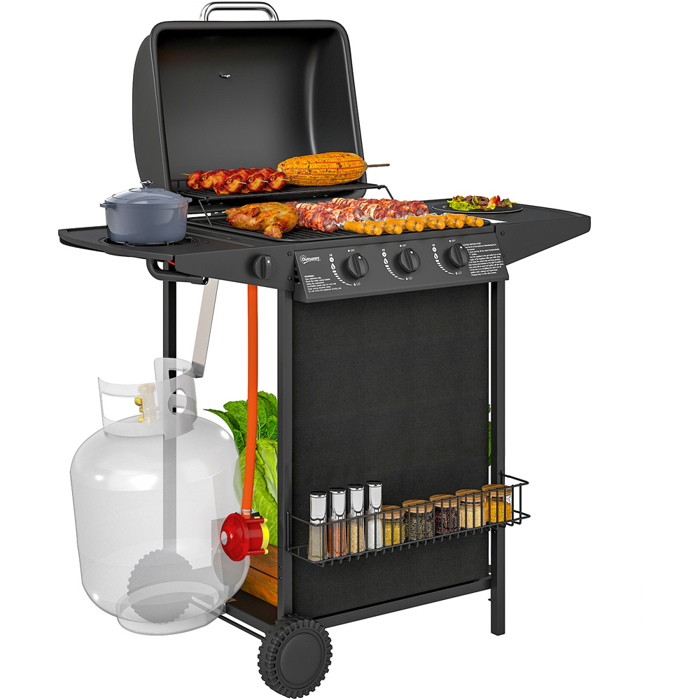 Outsunny Black 4 Burner Gas Barbecue Gas Grill with Lid Image 3
