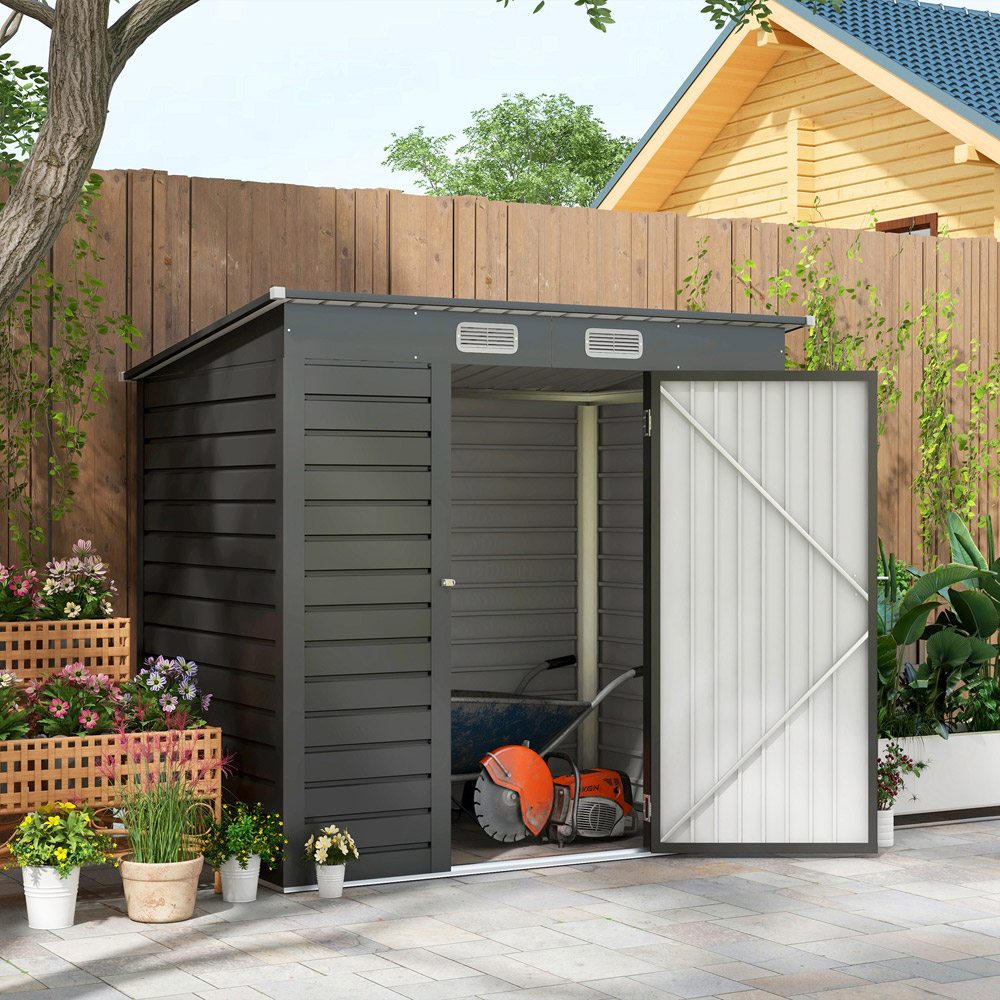 Outsunny 6.3 x 4.3ft 2 Door Light Grey Metal Garden Storage Shed Image 2