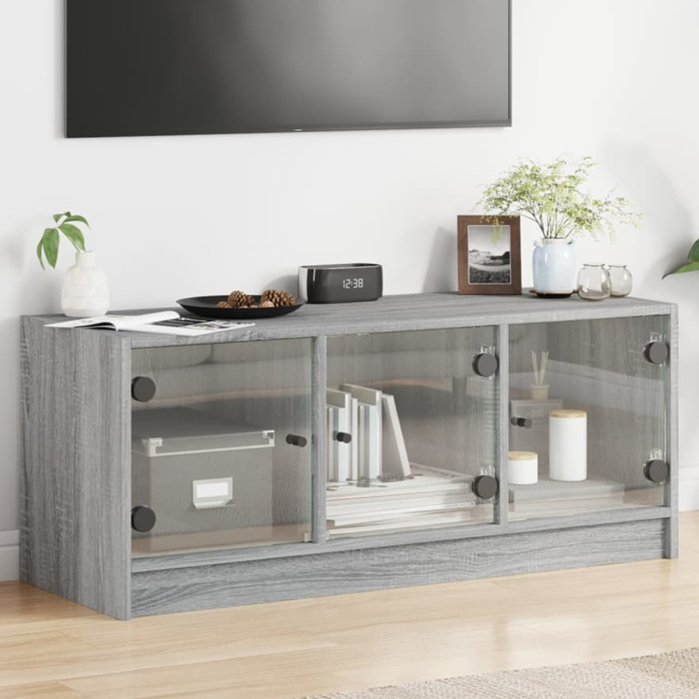 vidaXL 3 Glass Door Grey Sonoma TV Cabinet Image 1