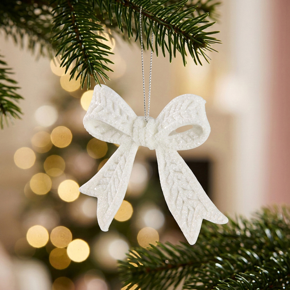 Single Alpine Lodge Glitter Bow Ornament 2 Pack in Assorted styles Image 2