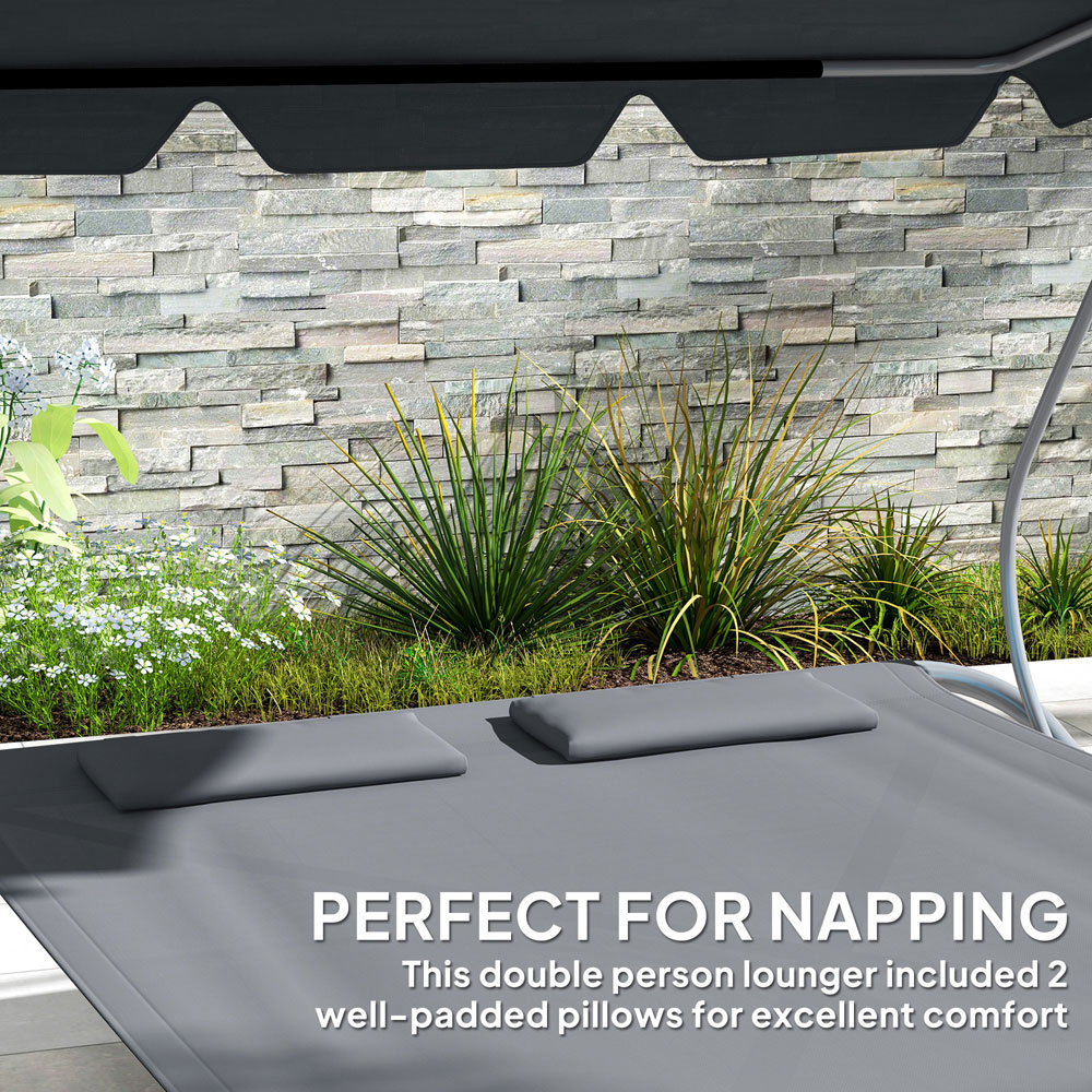 Outsunny 2 Seater Grey Hammock Sun Lounger with Canopy and 2 Pillows Image 5