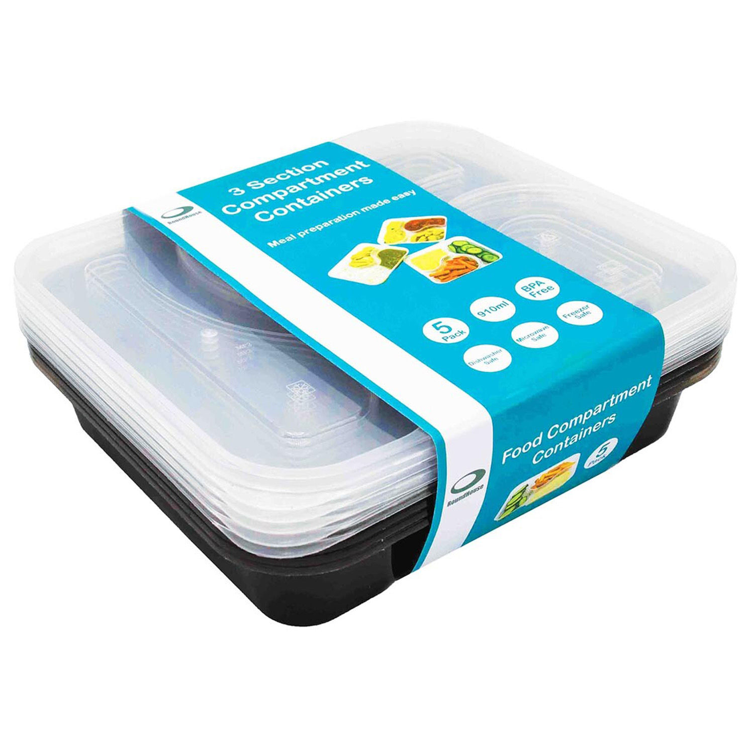 Pack of 5 Compartment Containers - Black Image