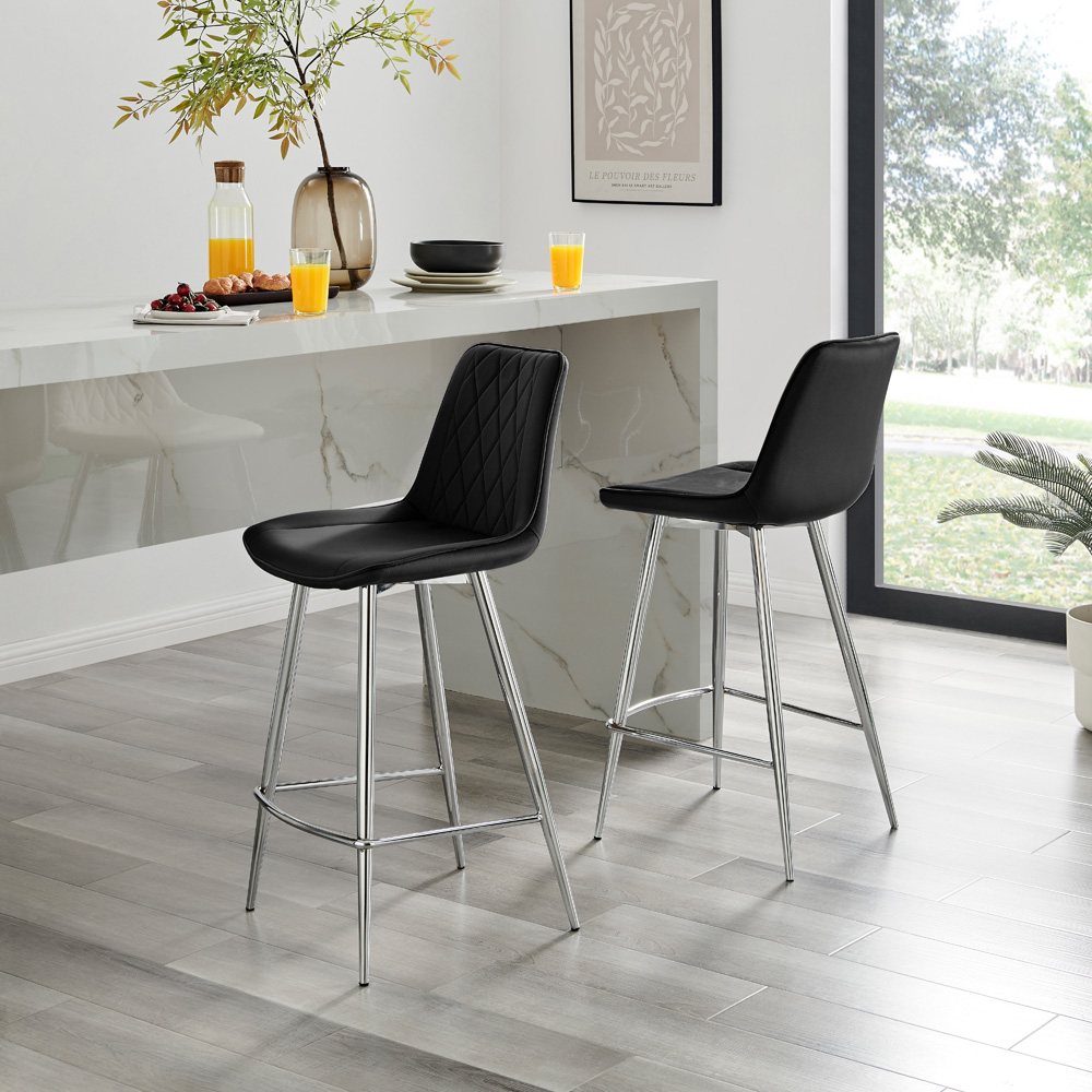 Furniturebox Set of 2 Black and Silver Velvet Bar Chairs Image 5