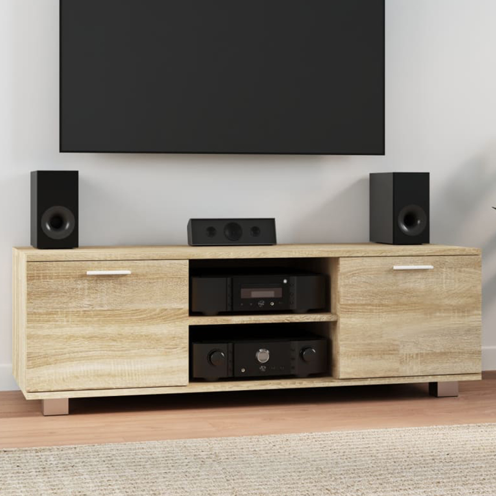 vidaXL 2 Door 2 Open Shelf Sonoma Oak TV Cabinet with Handles Image 1