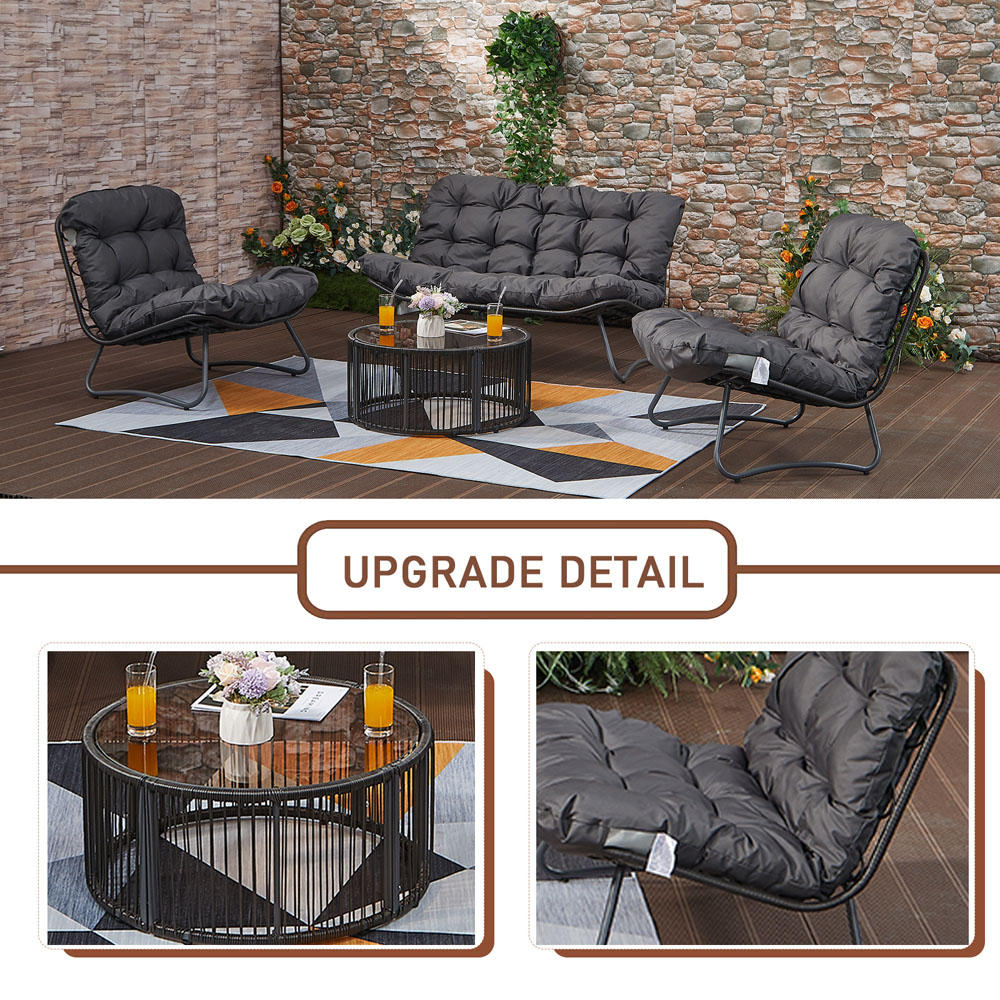 Furniture One 4 Seater Grey Cushioned Outdoor Lounge Set Image 4