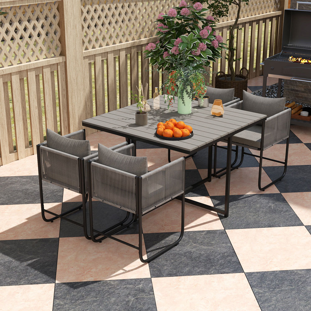 Outsunny 4 Seater Grey Rattan Cube Garden Dining Set with Cushions Image 4