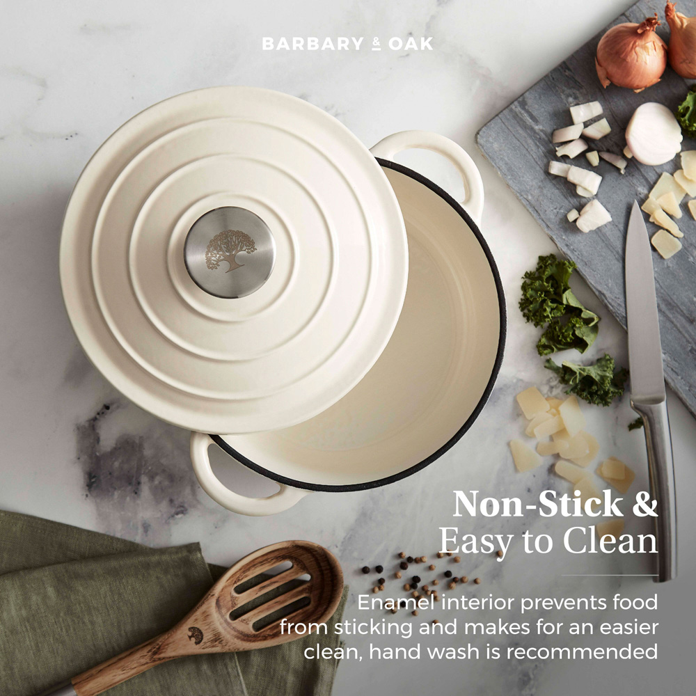 Barbary & Oak 20cm Cream Cast Iron Round Non-Stick Casserole Pan with Lid Image 4