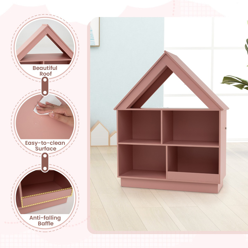 Costway Kids Dollhouse 3 Tier Pink Bookshelf with Anti Toppling Devices Image 8