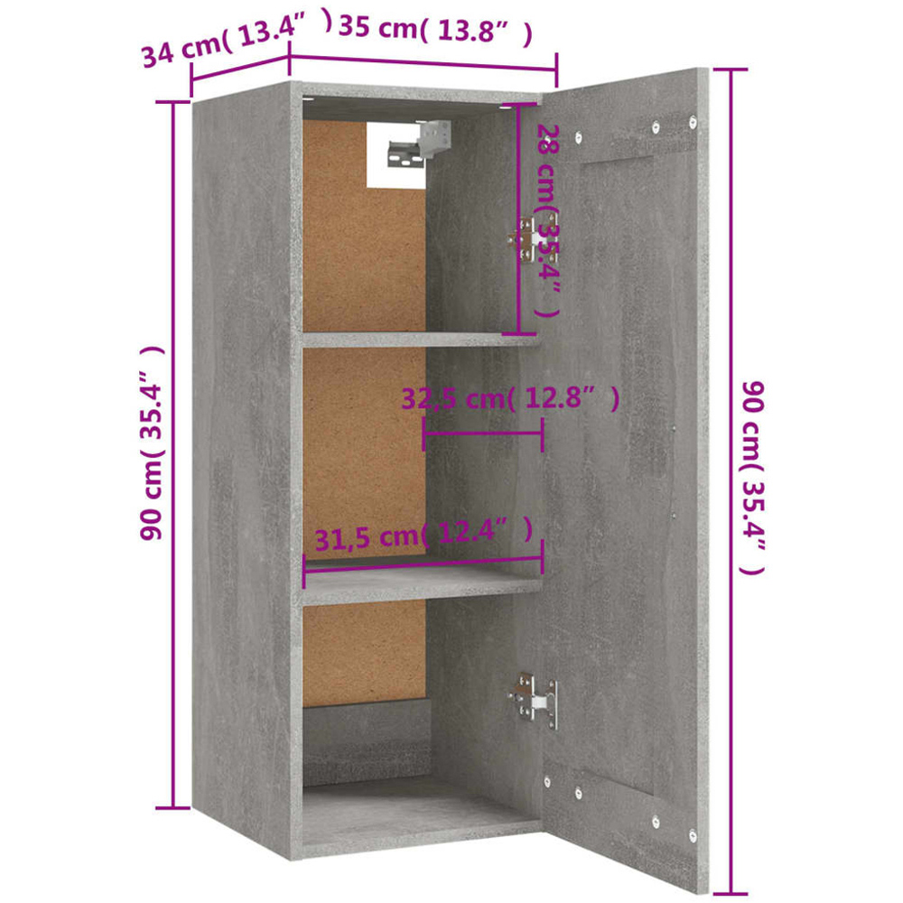 vidaXL Single Door Concrete Grey Wall Cabinet Image 8