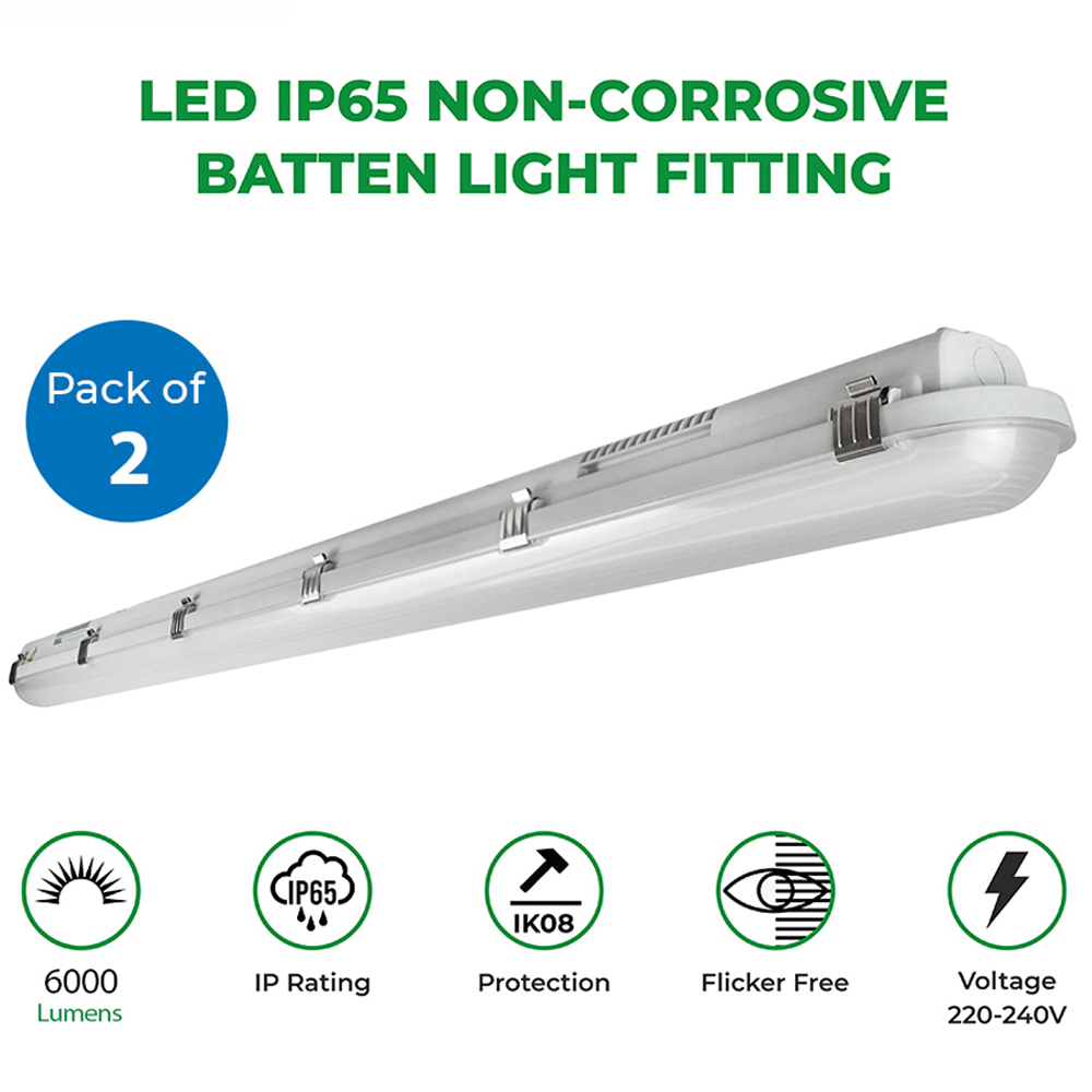 ENER-J 50W 6000K 6000 Lumen Non Corrosive LED Batten Fitting Light 150cm 2 Pack Image 7