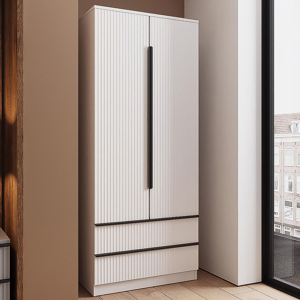 FWStyle Lania 2 Door 2 Drawer White Scalloped Ripple Effect Combination Wardrobe Image 1
