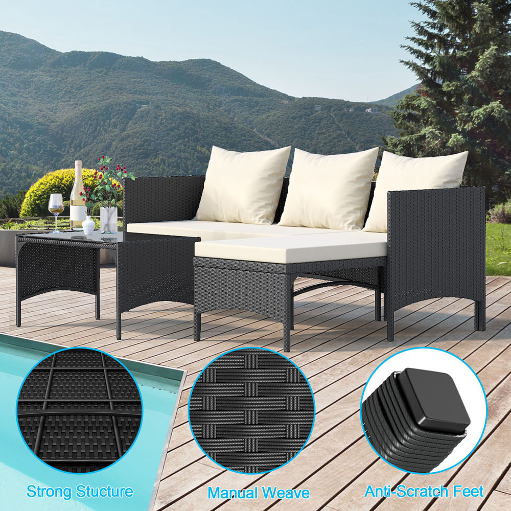 Rattrix 3 Seater Black Rattan Garden Chaise Conversation Set with Cushion Image 6