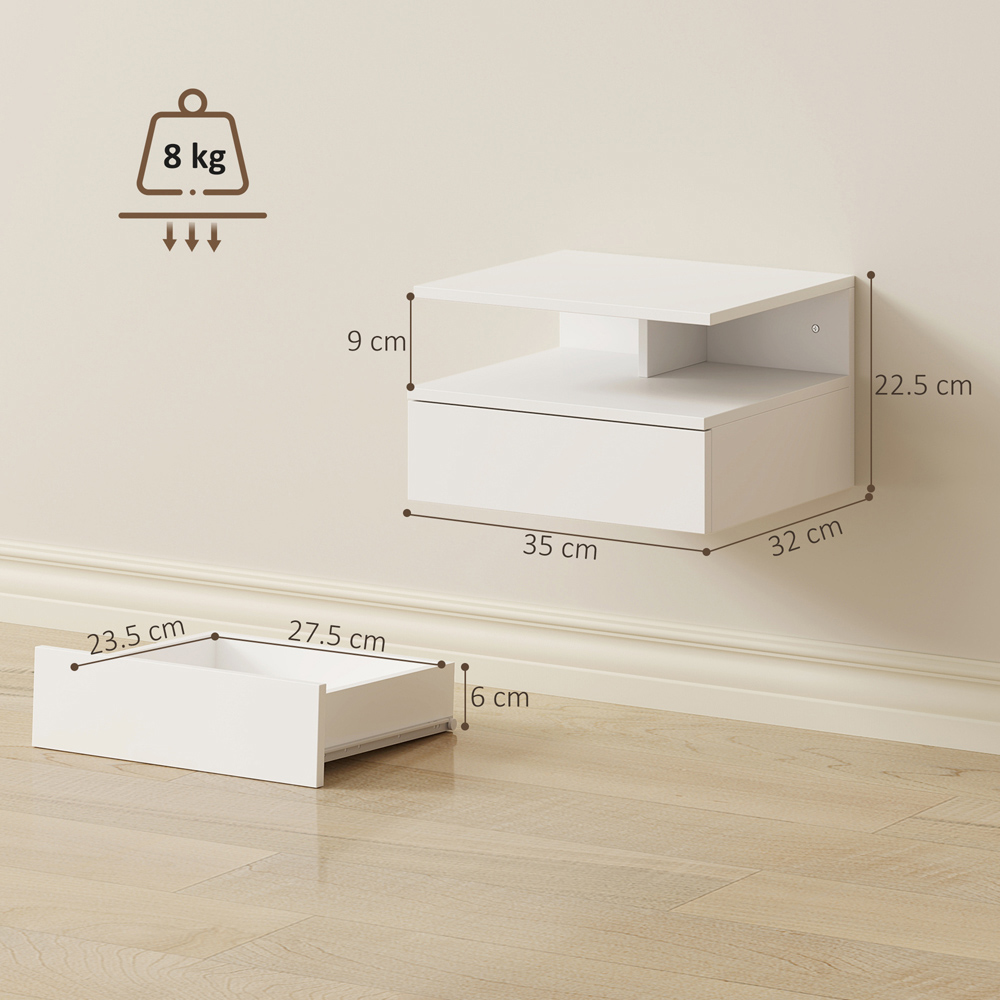 Portland Single Drawer Single Shelf White Floating Nightstand Set of 2 Image 9