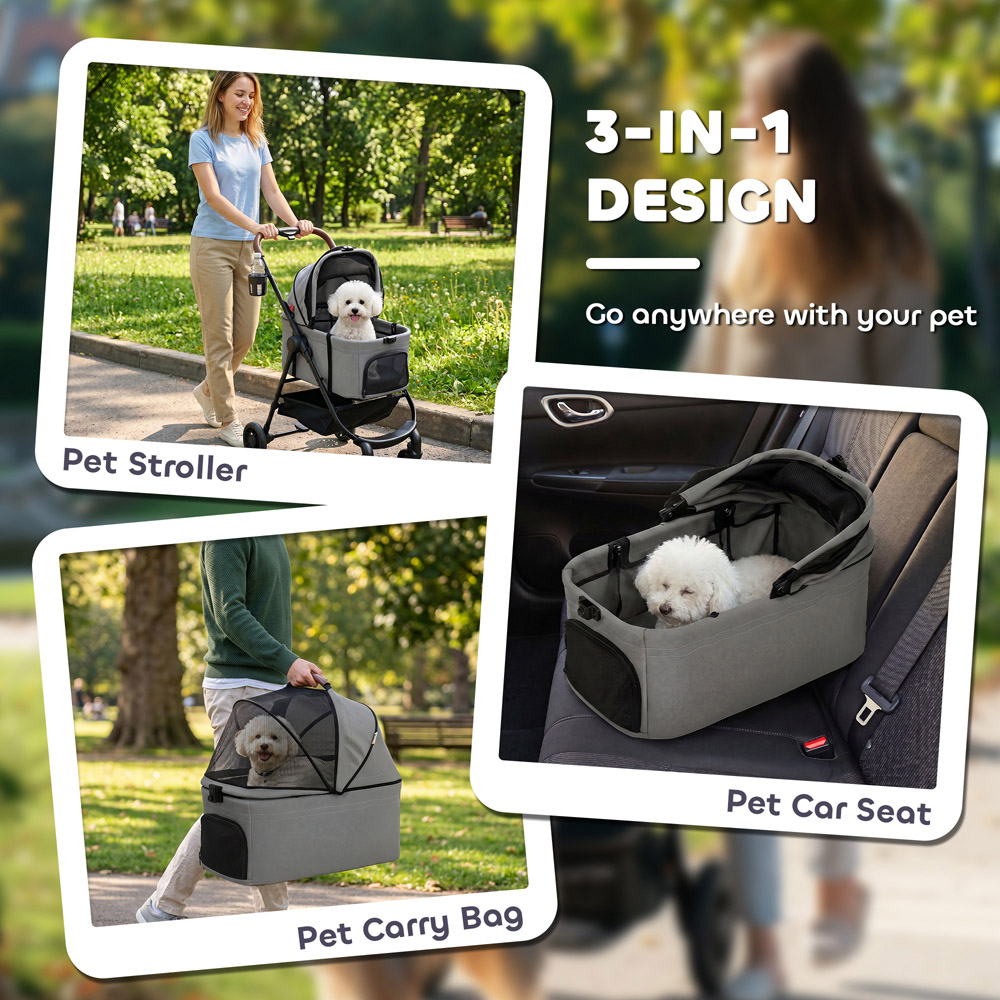 PawHut 3-in-1 Grey Small Foldable Dog Stroller Image 4