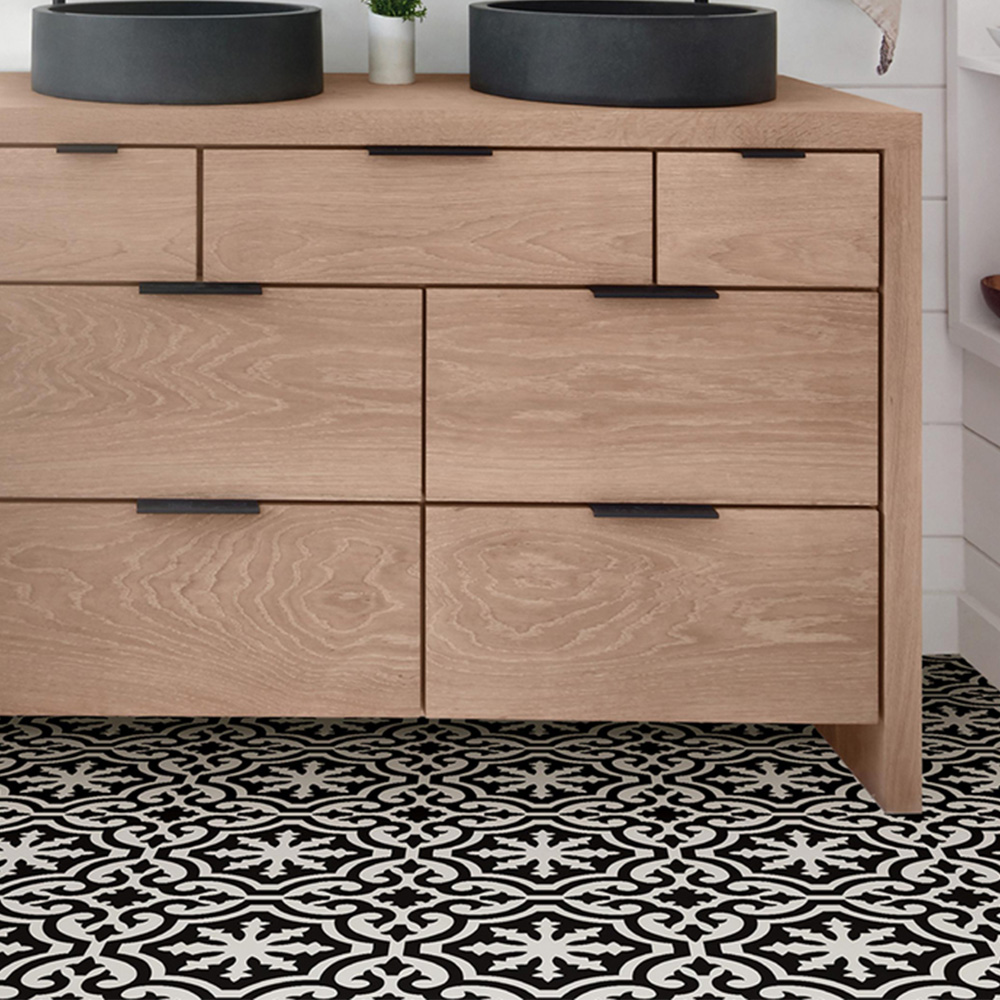 Floorpops Parma Black and White Peel and Stick Floor Tile 30.48 x 30.48cm 10 Pack Image 1