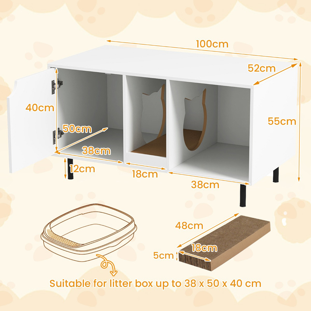 Costway White Cat Litter Box Enclosure with Storage and Scratching Board Image 9