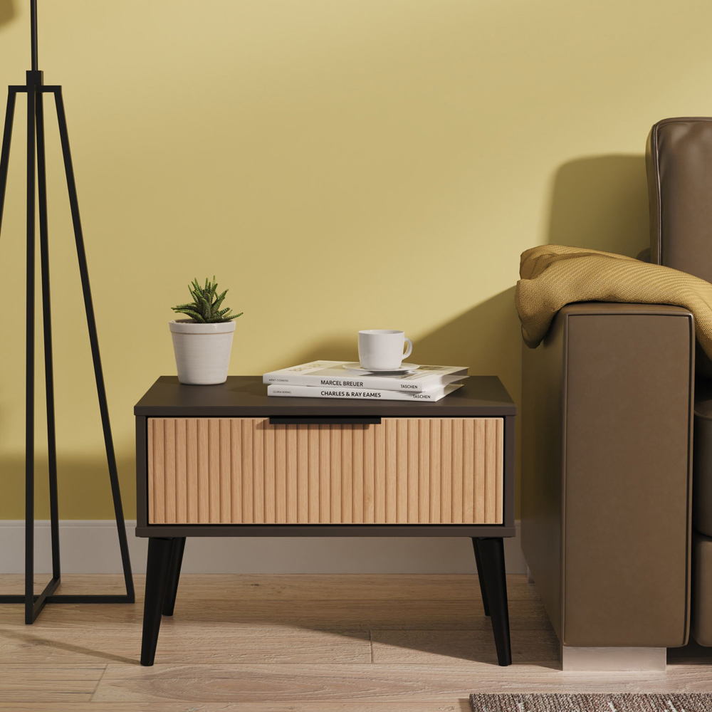 Crowndale Hong Kong Single Drawer Slatt Effect and Graphite Wide Side Table Ready Assembled Image 7
