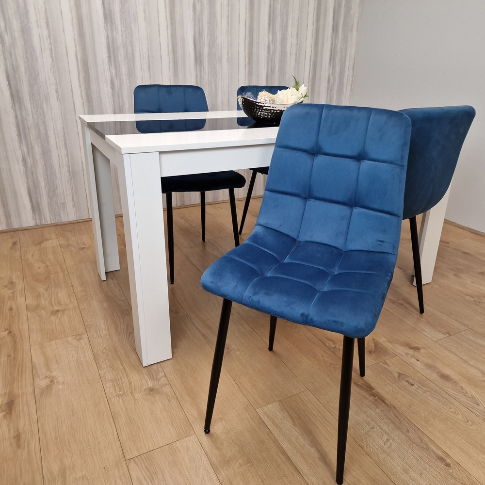 Portland Velvet and Wood 4 Seater Dining Set White Black and Blue Image 5