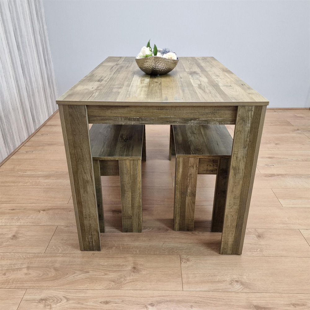 Portland 4 Seater Rustic Effect Dining Table Set with Benches Image 4