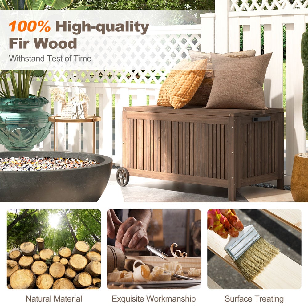 Costway Brown Wooden Deck Box 207L Image 6
