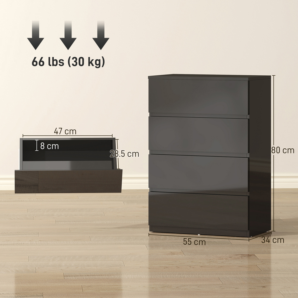 Portland 4 Drawer High Gloss Black Chest of Drawers Image 9