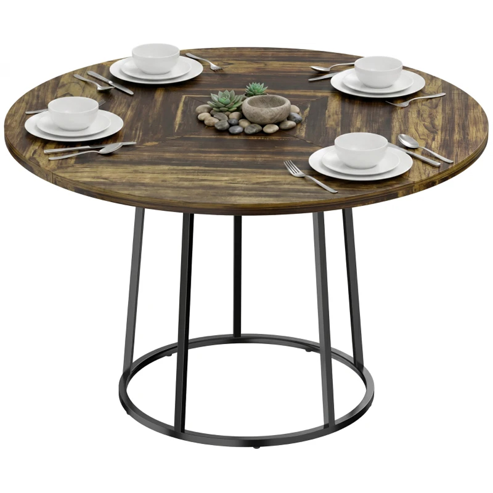 HOMCOM 6 Seater Round Dining Table Rustic Brown Image 2