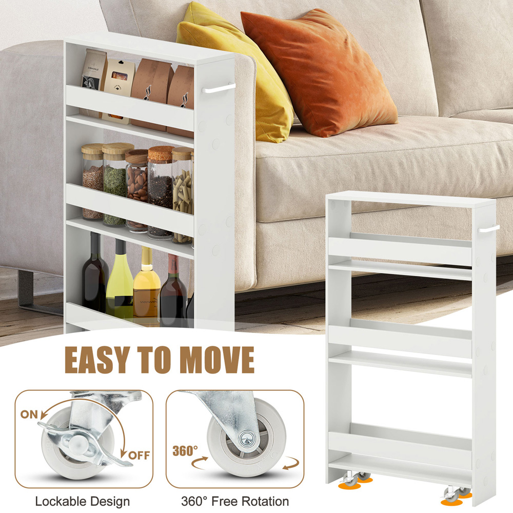 Costway 4 Shelf White Slim Storage Cart with Wheels Image 8