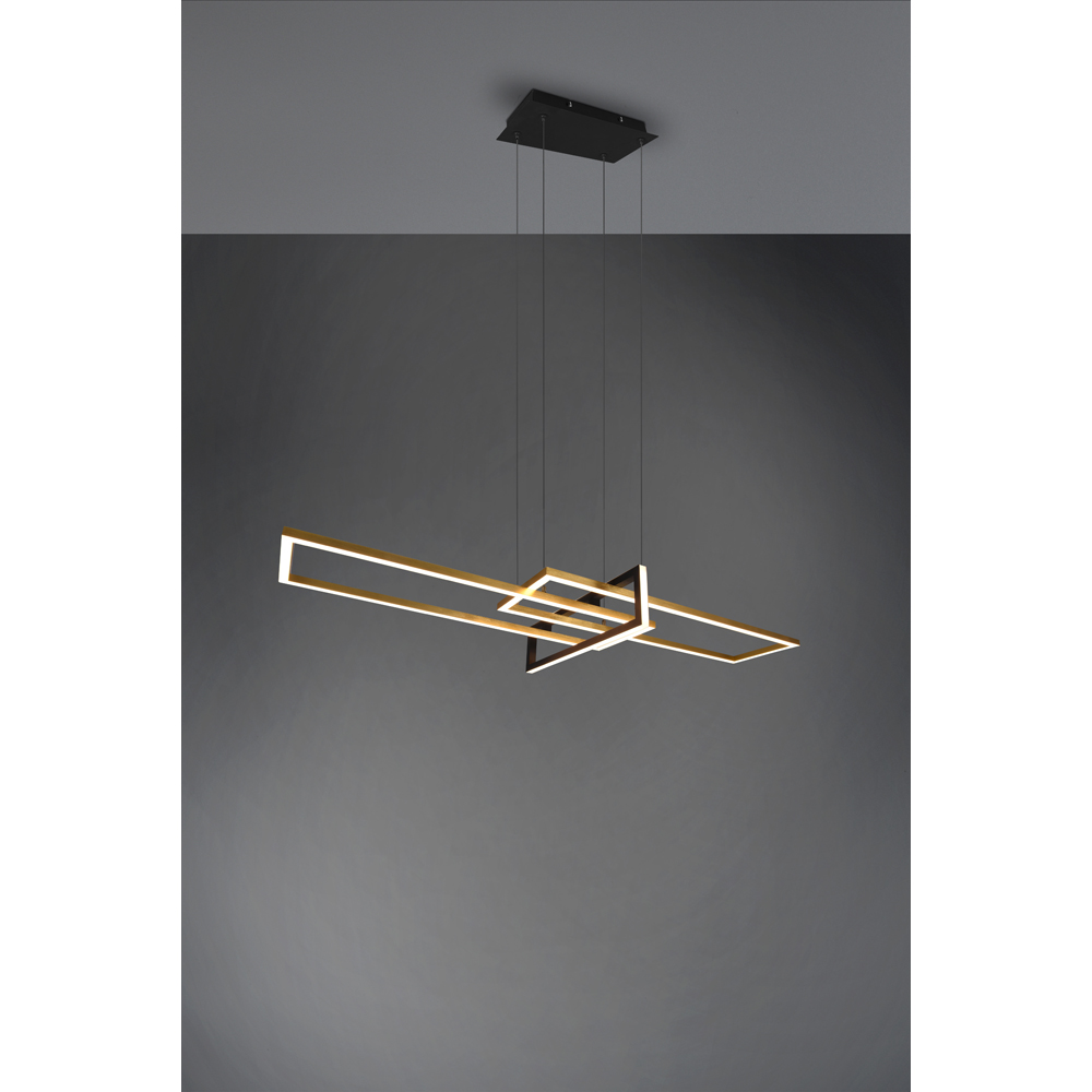 TRIO Salinas Matt Brass Rectangular LED Pendant Light Image 2