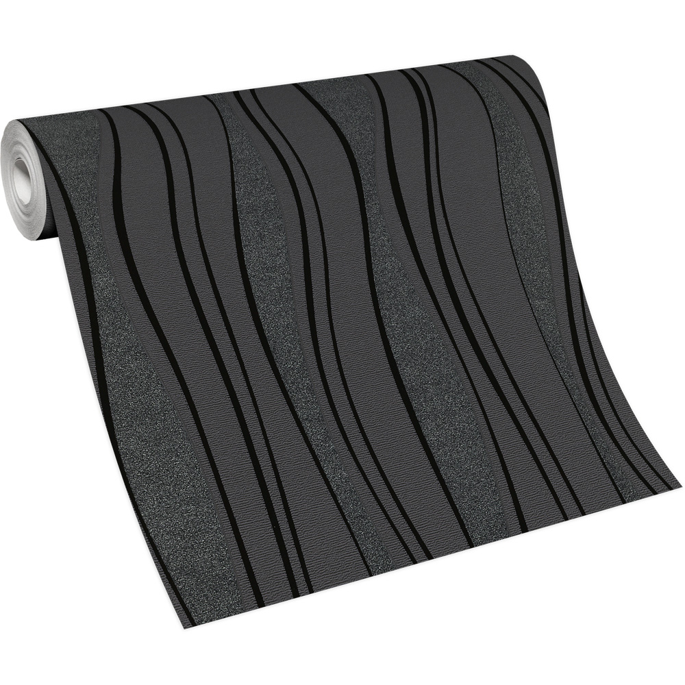 Erismann Glitzy Wave Textured Black Wallpaper Image 2