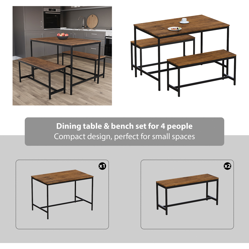 Vida Designs Roslyn 4 Seater Metal Frame Dining Bench Set Dark Wood Image 8