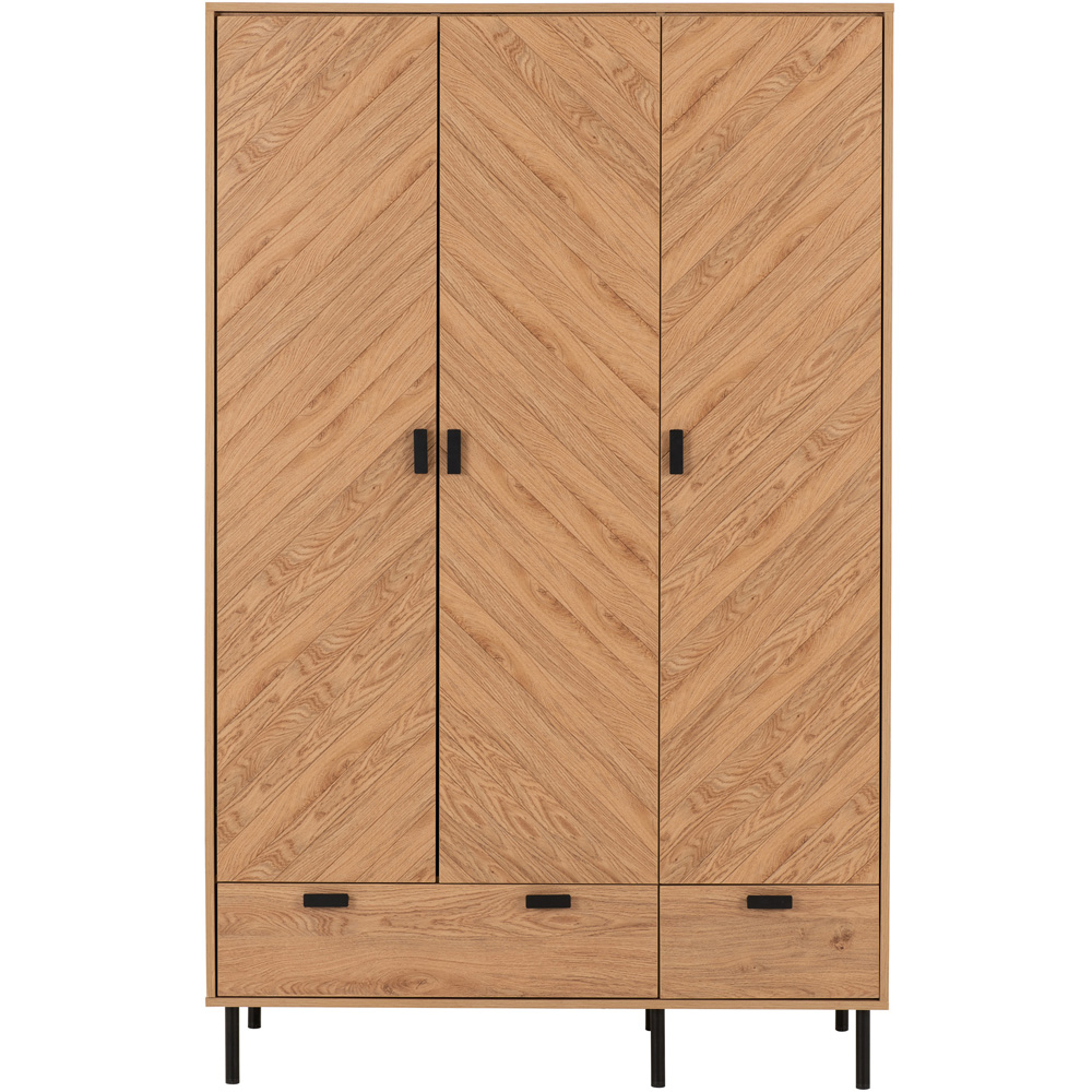 Seconique Leon 3 Door 2 Drawer Medium Oak Effect Wardrobe Image 3