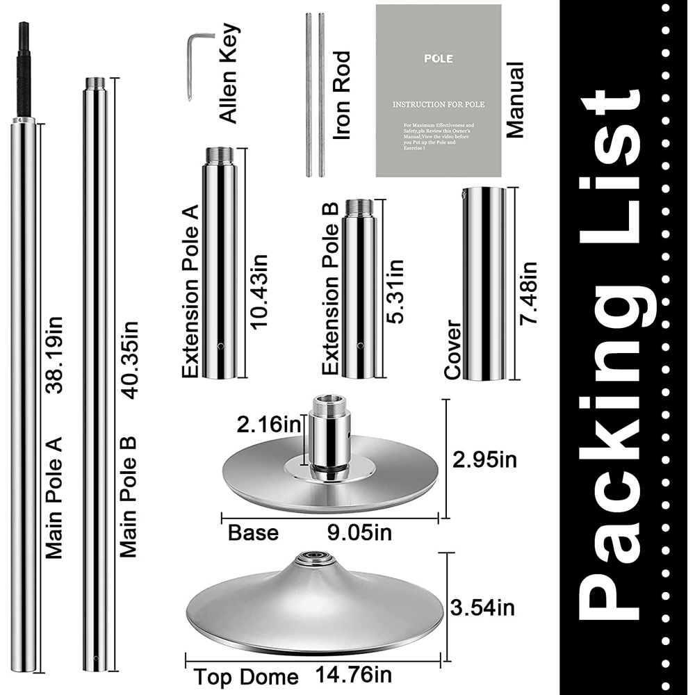 Rattrix Silver Adjustable Height Portable Reinforced Rotating Dance Pole Image 7