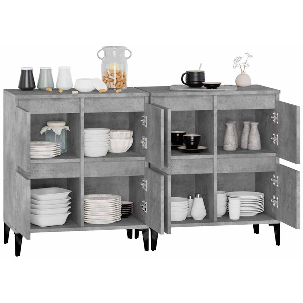 vidaXL 4 Door Concrete Grey Wooden Sideboard Set of 2 Image 5