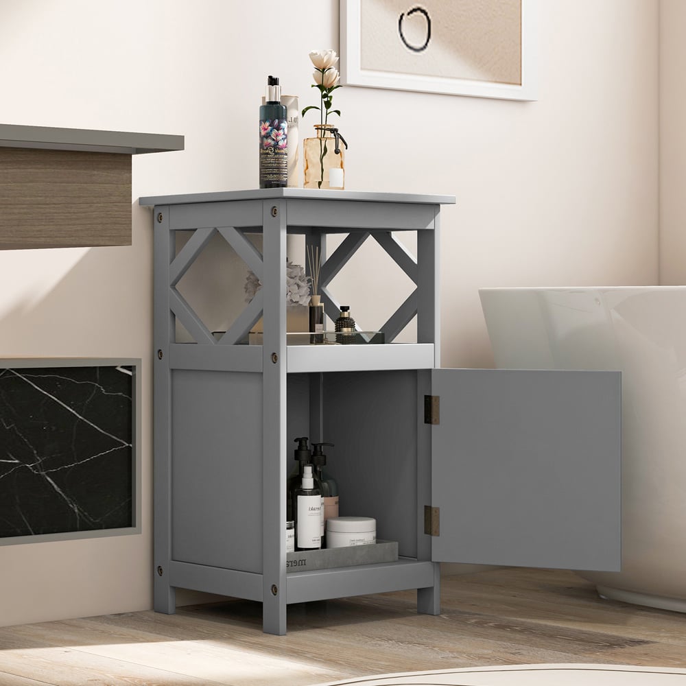 Costway Single Door Single Shelf Grey Bathroom Floor Cabinet Image 4