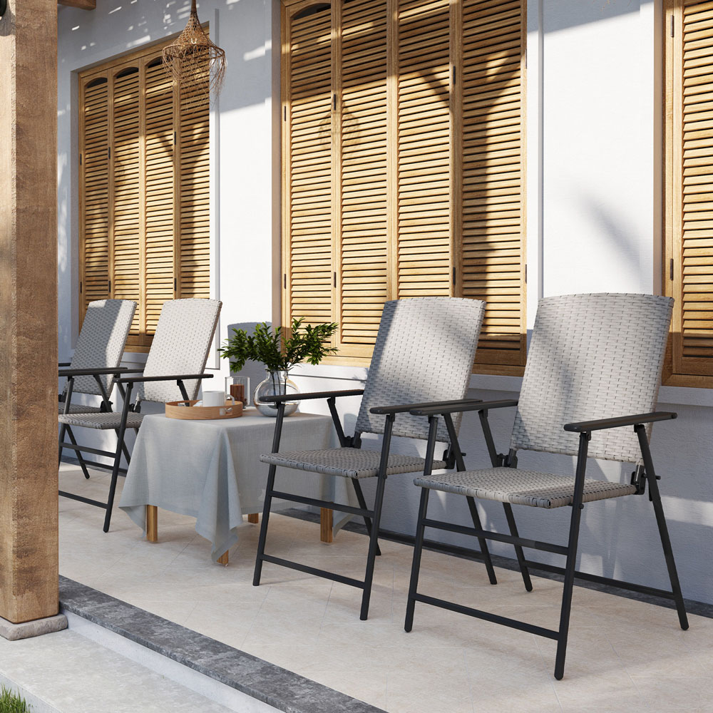 Outsunny 4 Piece Grey Rattan Foldable Chair Set Image 3