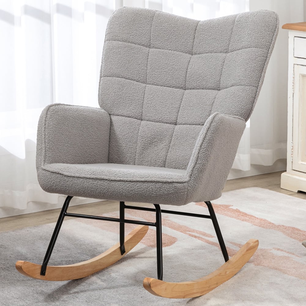 Portland Light Grey Wing Back Rocking Chair Image 1