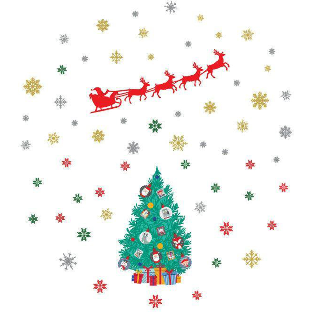 Walplus Santa's Sleigh and Christmas Tree Self Adhesive Wall Sticker 54 Piece Image 2