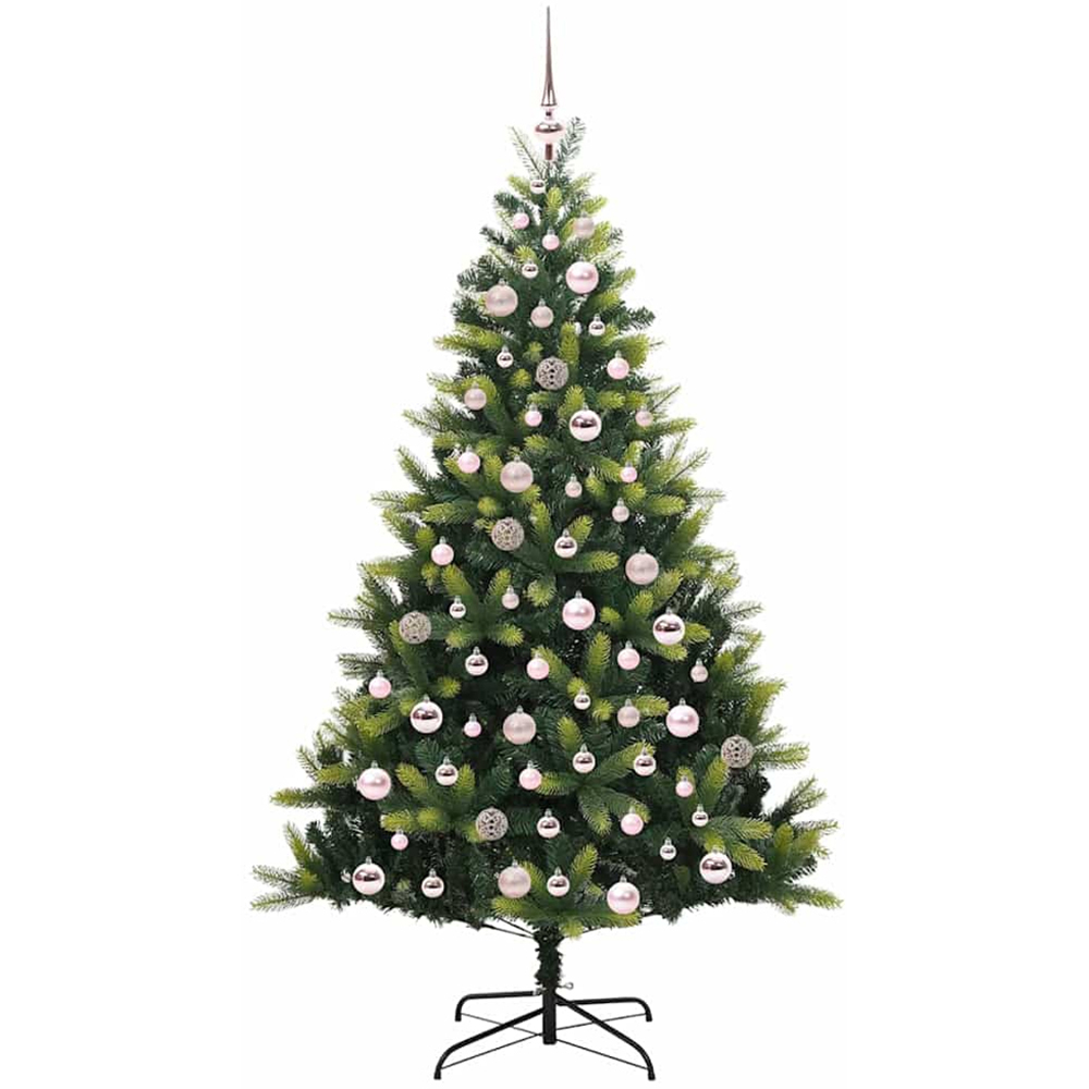 vidaXL Pre-Lit Pink Baubles Green Artificial Hinged Christmas Tree 6ft Image 4