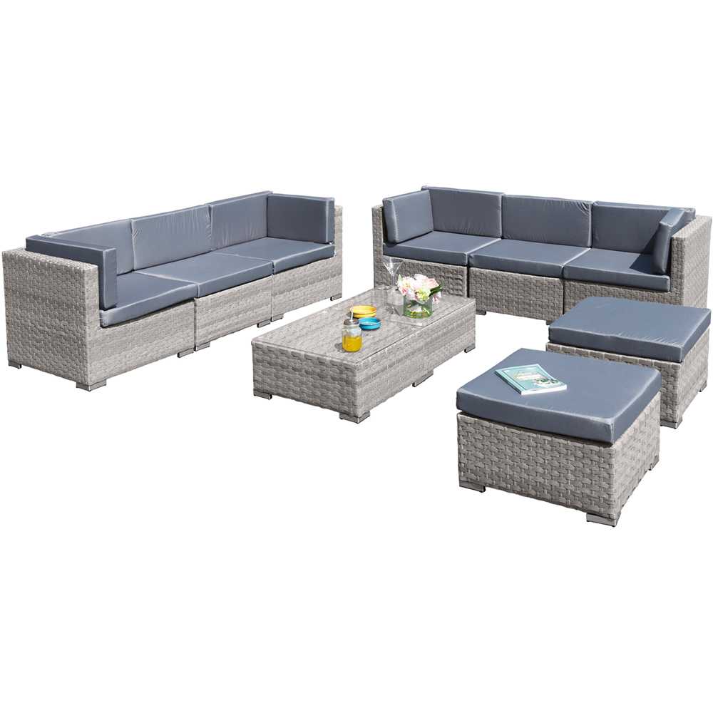 Oseasons Trinidad Deluxe 8 Seater Dove Grey Rattan Sofa Set with Grey Cushions Image 2