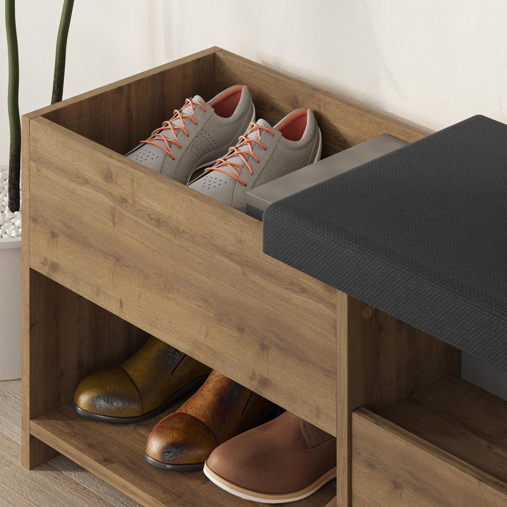 Decortie Filux Single Door 2 Shelf Dark Oak Sliding Seat Shoe Cabinet Image 3