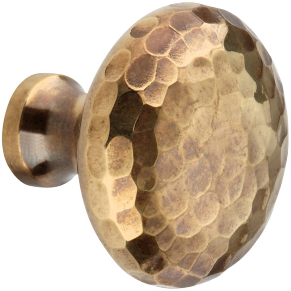 Spira Brass Hammered Mushroom Aged Brass Cupboard Knob 38mm Image 1