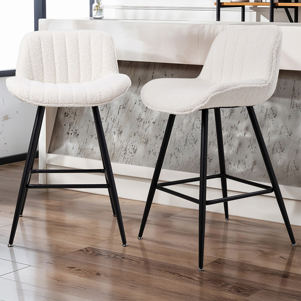 Living and Home White Sherpa Fleece Upholstered Bar Stools Set of 2 Image 1