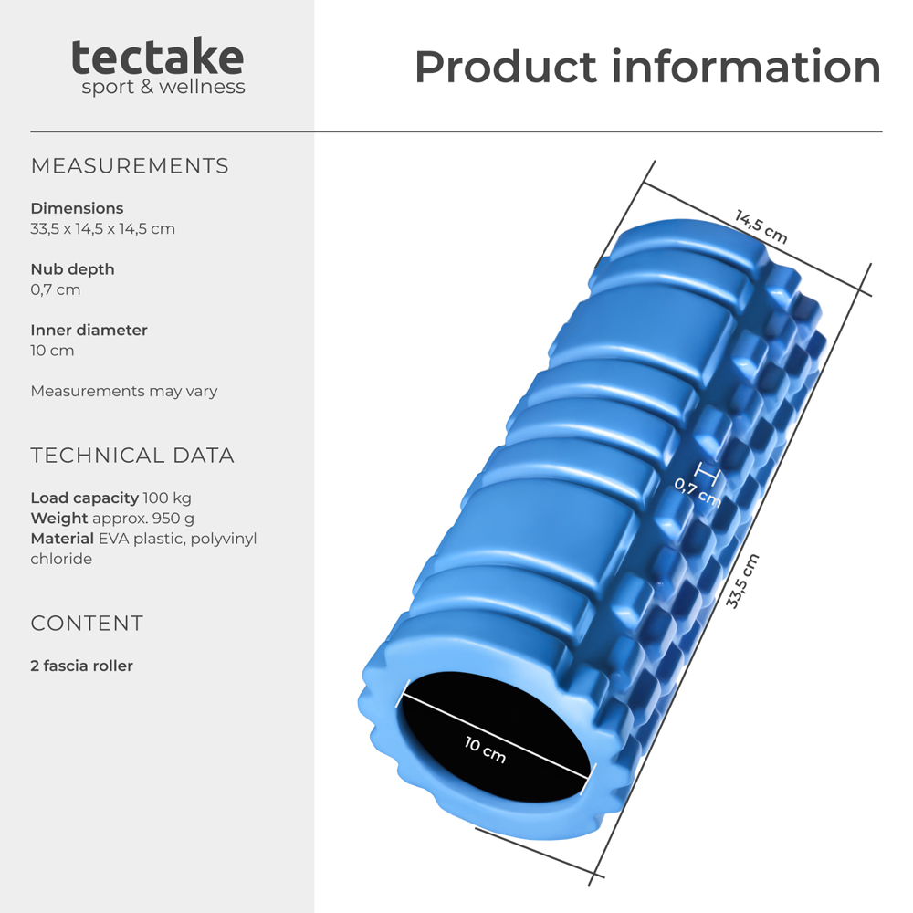 tectake Blue Textured Surface Foam Roller 2 Pack Image 9