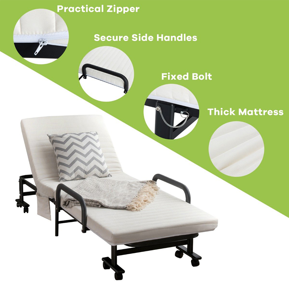 Costway Single Sleeper White Sofa Bed with Mattress Image 8